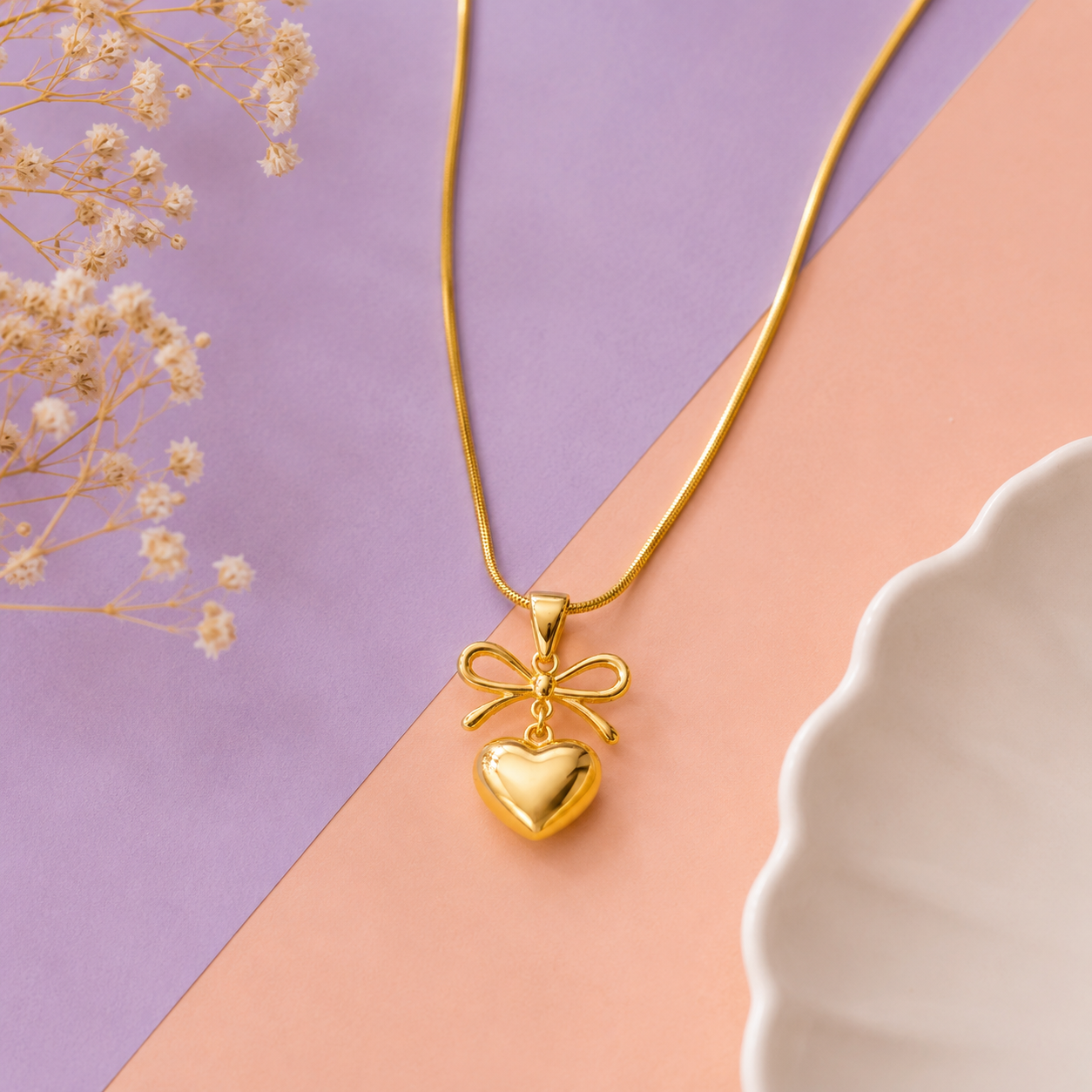 Glossy Bow Heart Pendant