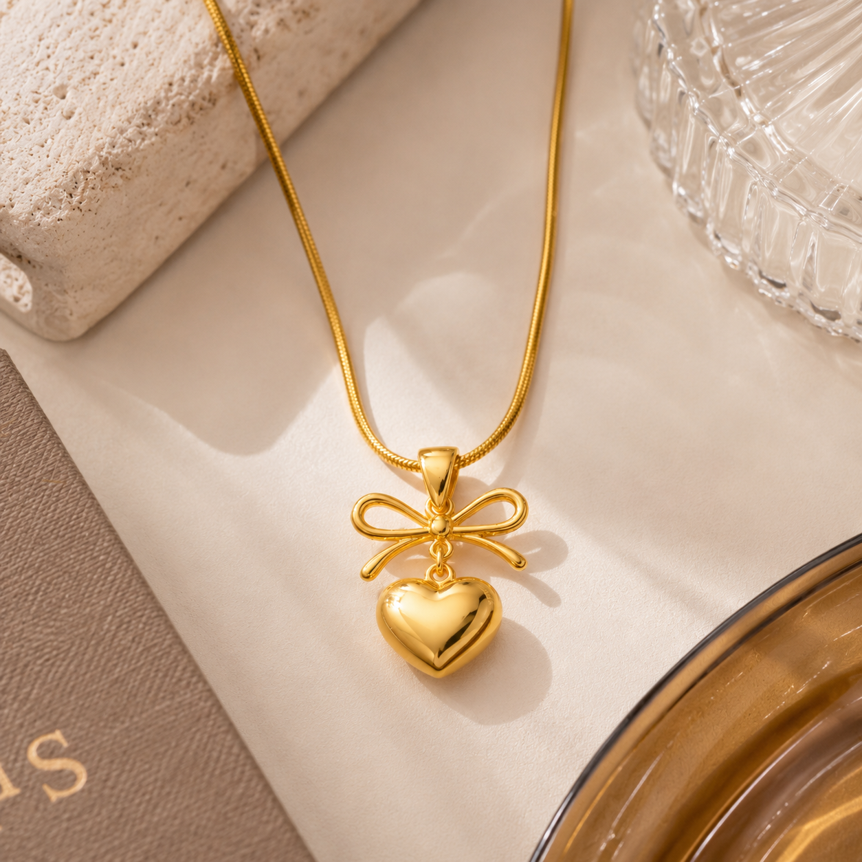 Glossy Bow Heart Pendant