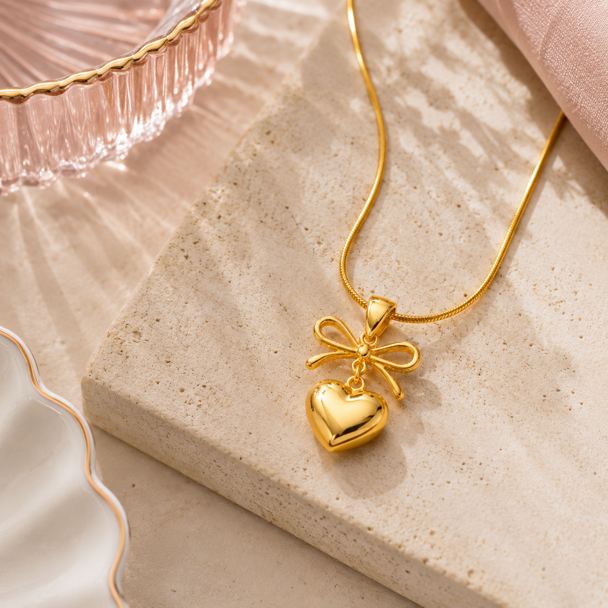 Glossy Bow Heart Pendant