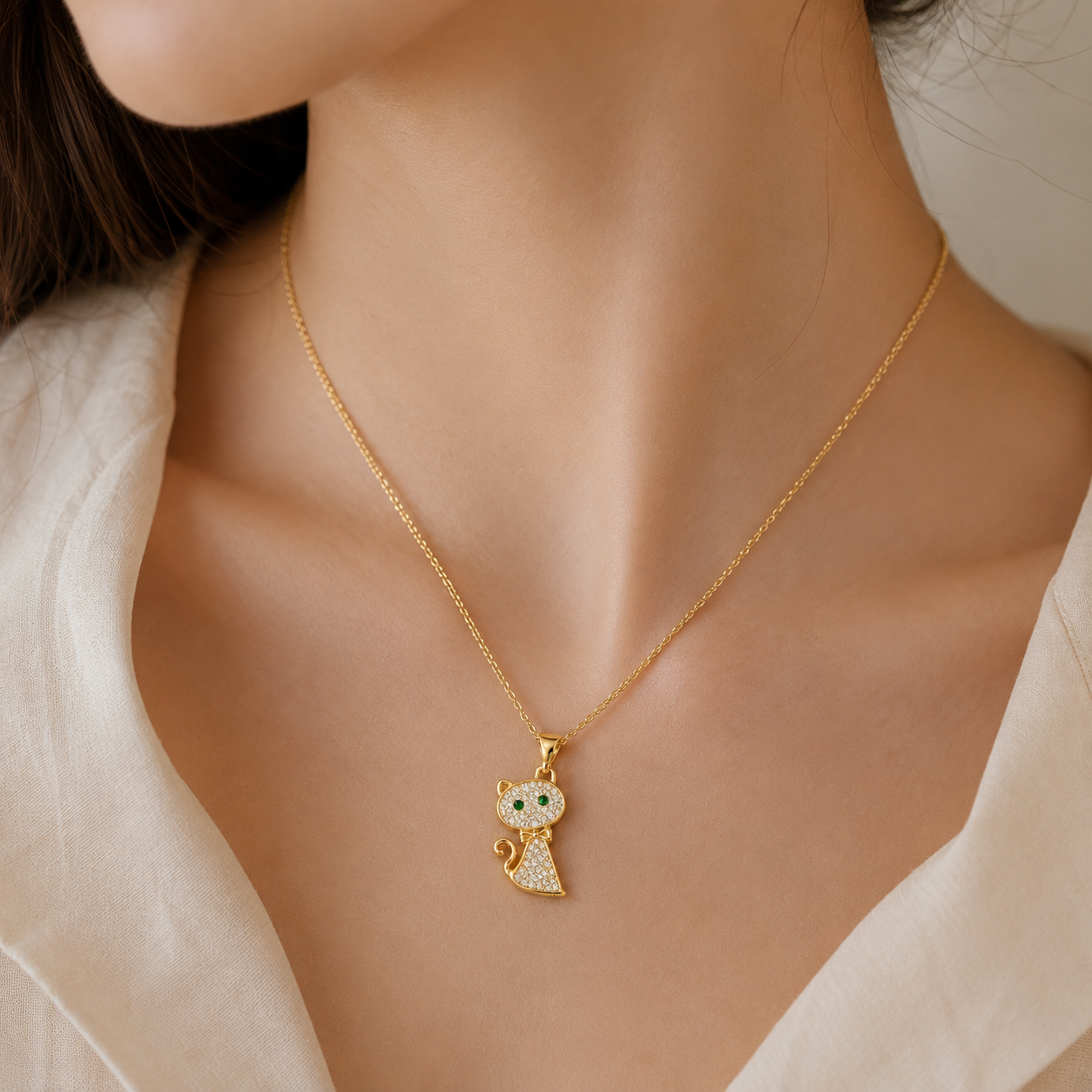 Emerald Cat Necklace