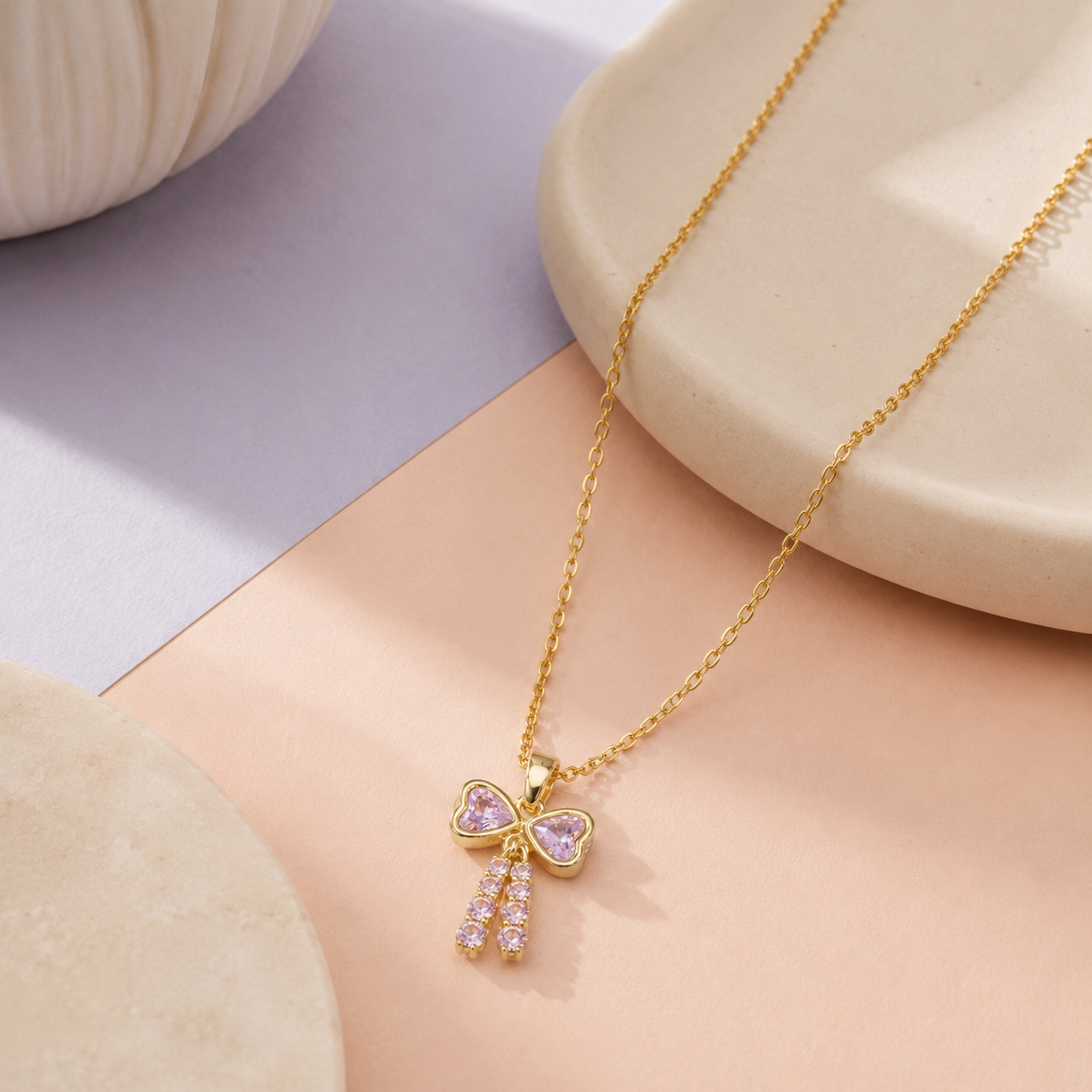 Rosy Bow Stud Necklace