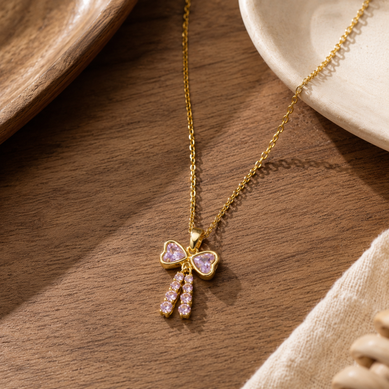 Rosy Bow Stud Necklace
