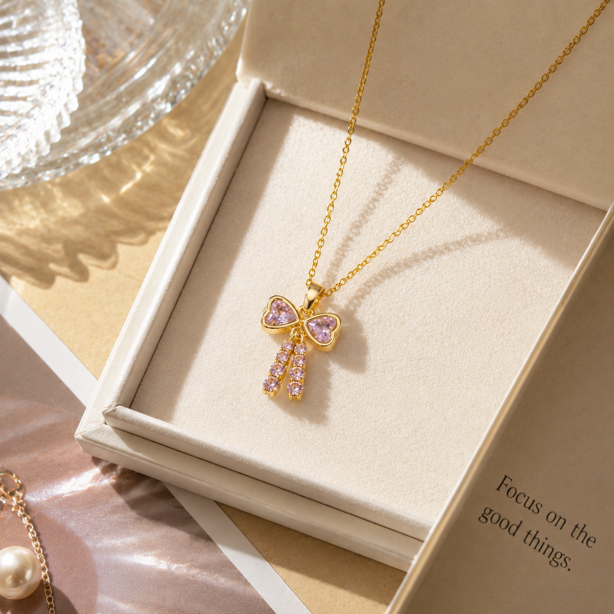Rosy Bow Stud Necklace