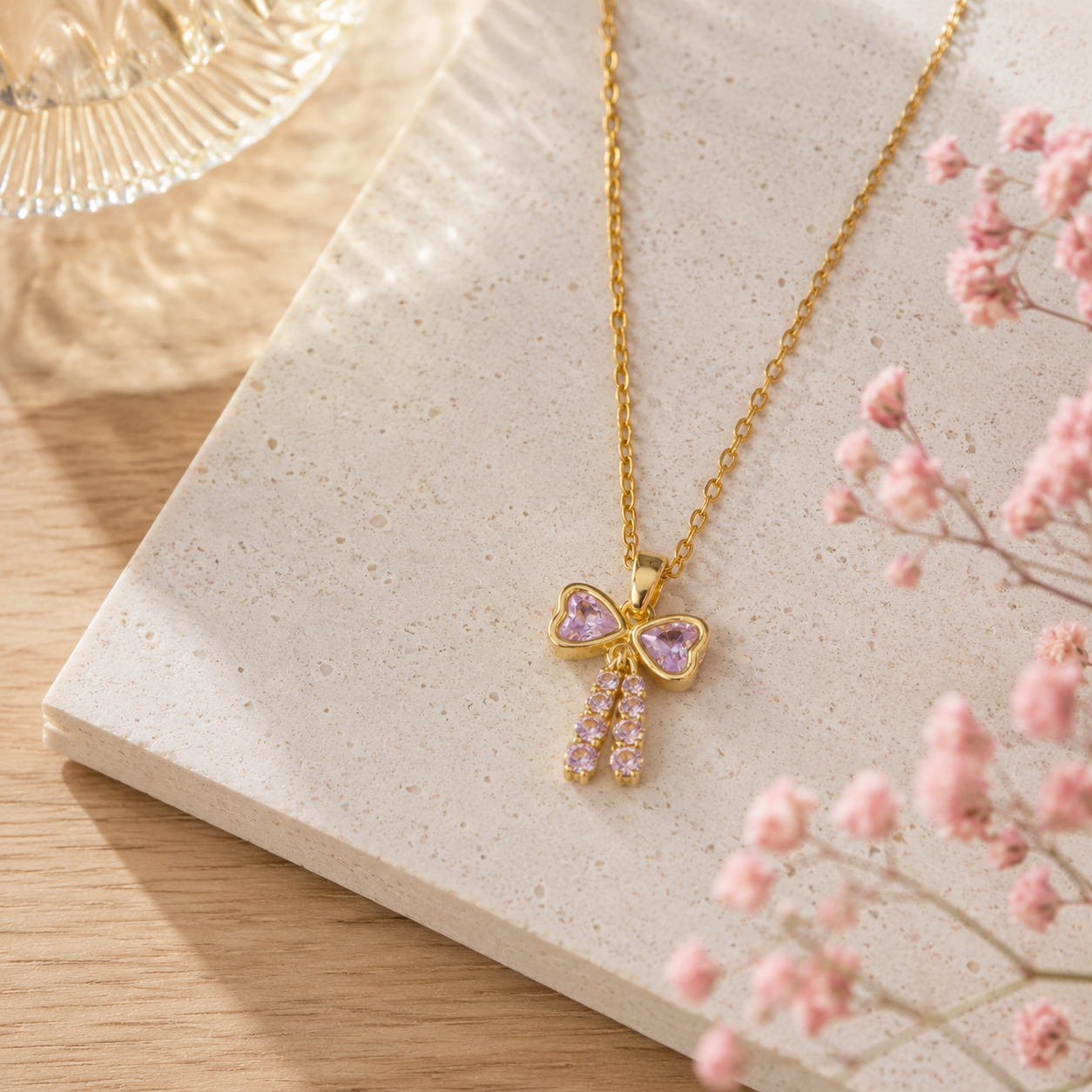Rosy Bow Stud Necklace