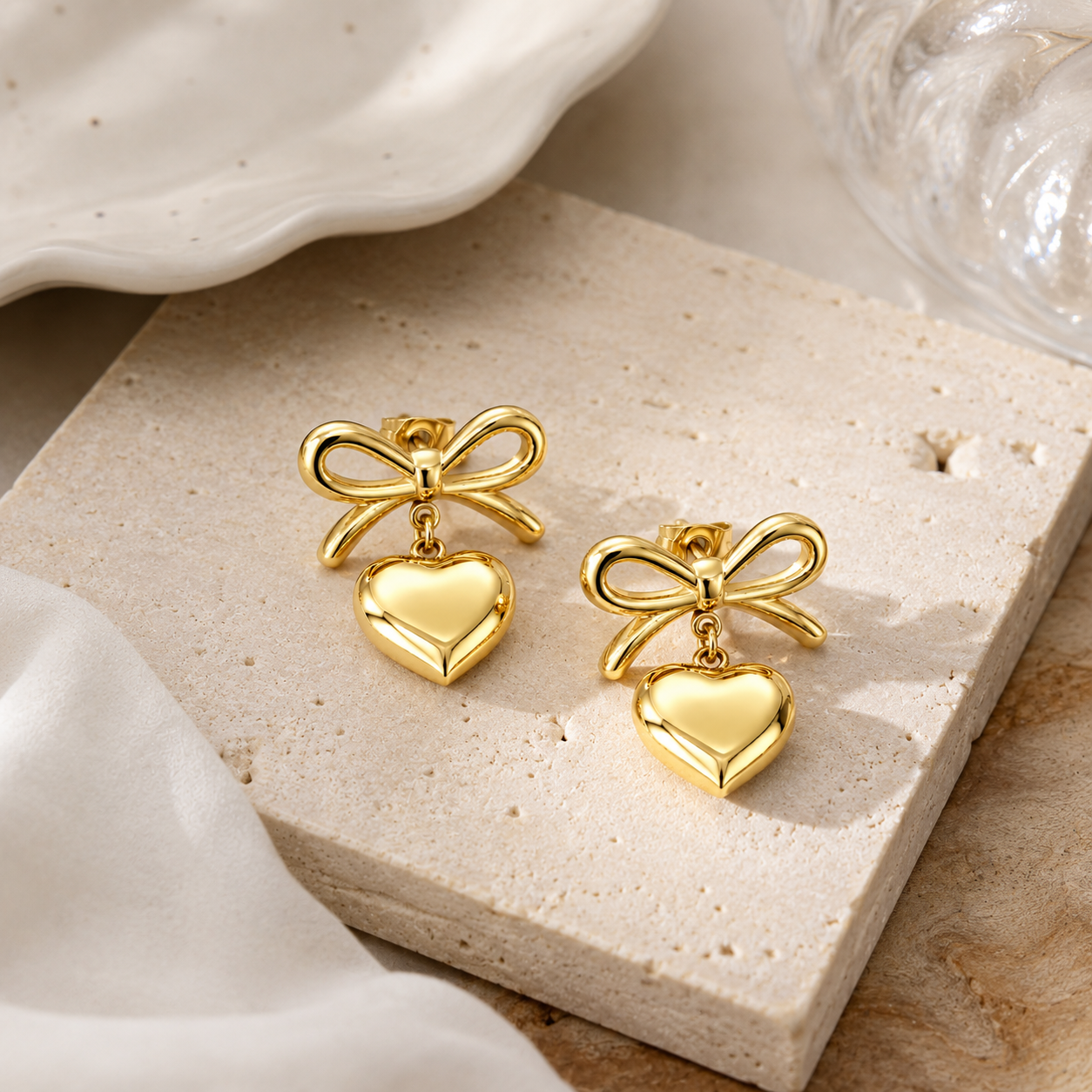 Luxe Bow Heart Earrings