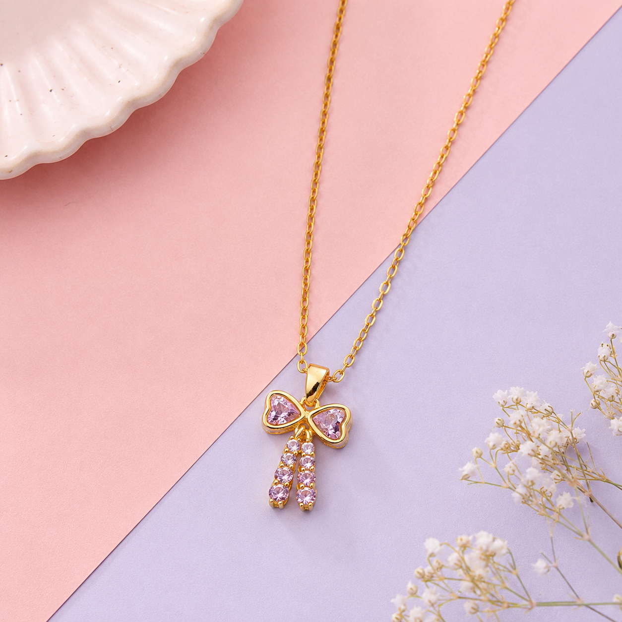 Rosy Bow Stud Necklace