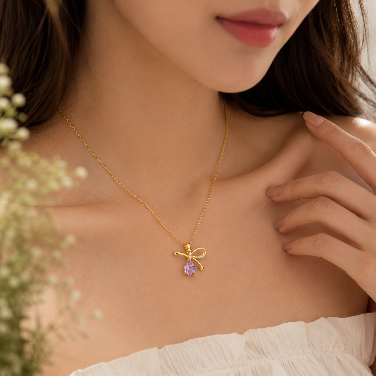 Rosy Bow Necklace